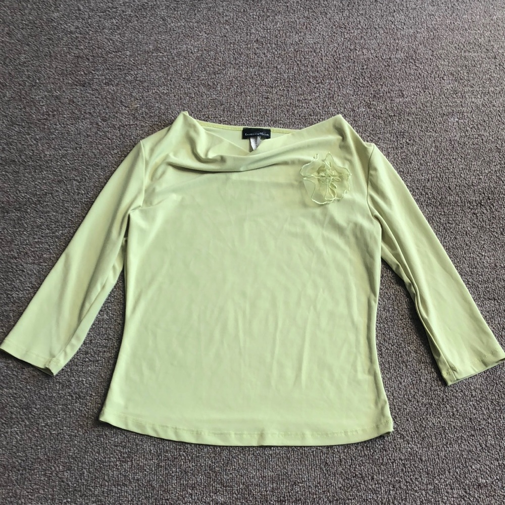 Brittany Black Chartreuse Quarter Sleeve cowl neck blouse
